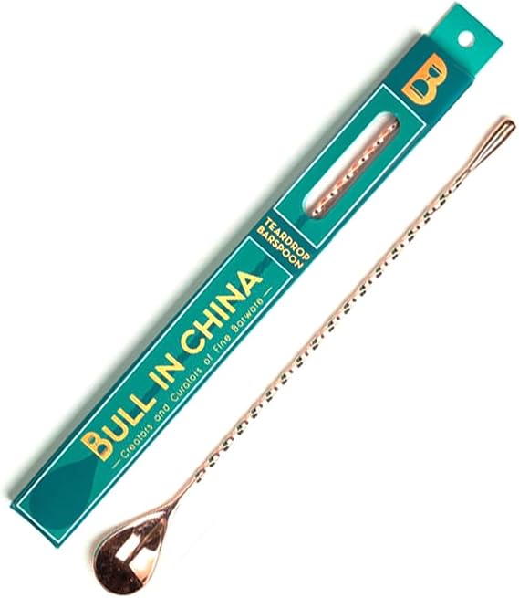 Teardrop Barspoon by Bull In China - 16" / 40cm Copper Weighted Cocktail Stirring Spoon With Spiral Pattern for Bars & Bartenders