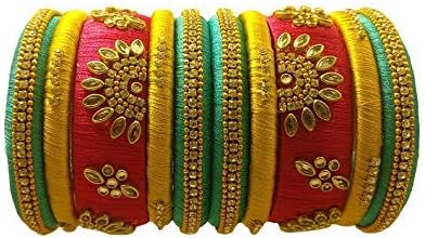 Designer Silk Thread Matching Bangle Set Bridal Wedding Chuda Indian Traditional Fashion Jewellery for Women and Girls, 2.6, Silk