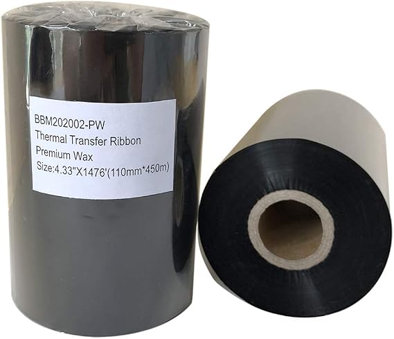 Thermal Transfer Ribbon- Resin Enhanced Wax Printer Ribbon 1 Core Ink Out 4.33" X 1476'(110mm*450m)-1 Roll for Zebra ZT230 ZT410 ZT420 ZT610 GoDex EZ2300 Citizen S700 TSC MF3400