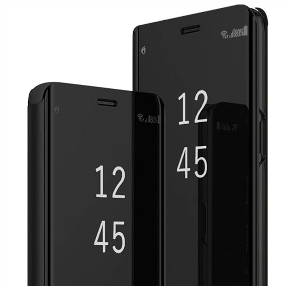 Galaxy S23 Ultra Cover Cases Compatible with Samsung S23 Ultra Flip Cell Phone Case Clear View Mirror Flip Cover PU Leather with Kickstand Protective Cover for Samsung Galaxy S23 Ultra 5g (Black)