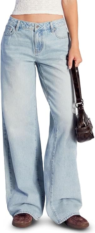 PacSun Women's Casey Low Rise Baggy Jeans Button Pocket Light Indigo