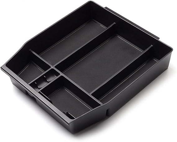 Center Console Storage Box for Ford F-150 Raptor 2015-2021 Black Plastic Organizer Tray with Compartments for Enhanced Interior Organization