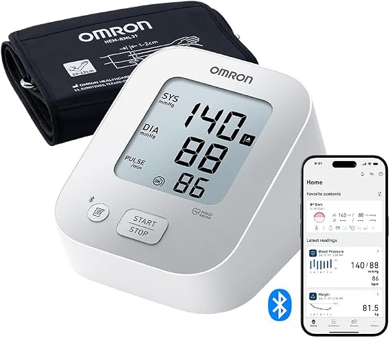 OMRON X2+ Connect Upper Arm Blood Pressure Monitor with Bluetooth | Blood Pressure Machine for Irregular Heartbeat Detection, with Bluetooth for OMRON Connect App, Universal Wide Cuff 22-42 cm