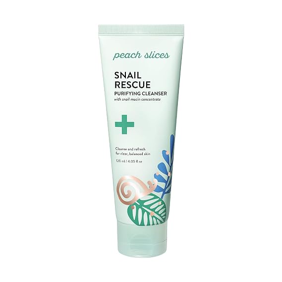 Peach Slices - Snail Rescue Purifying Cleanser (4.05 oz) - Snail Mucin Concentrate - Cleanse & Refresh Skin - Pine Bark, Hyaluronic Acid & Cica - Clean & Cruelty Free - Korean Skin Care & Beauty