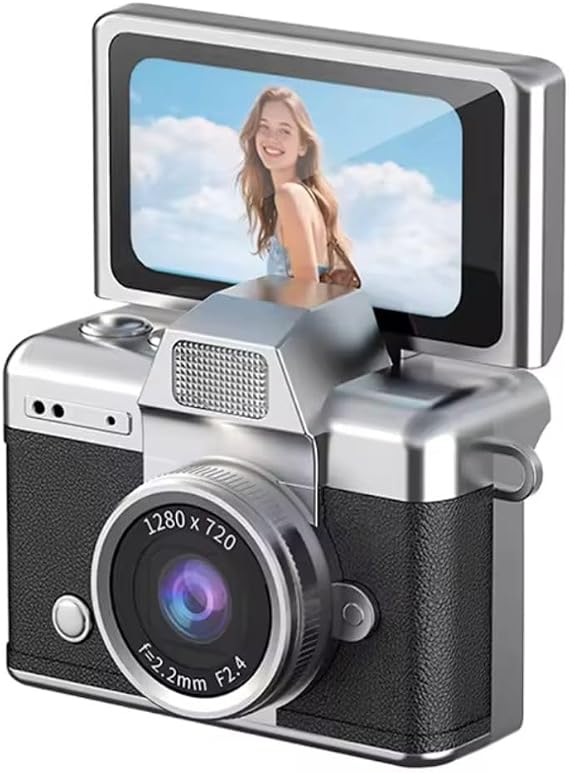 Yeco 48 MP Mini Dijital Kamera, Dönen Ekranlı Selfie Vlog Kamera, 1080P Video, Flaşlı, Type-C Şarj, SD Kart Destekli, Anahtarlık Tasarım – Siyah