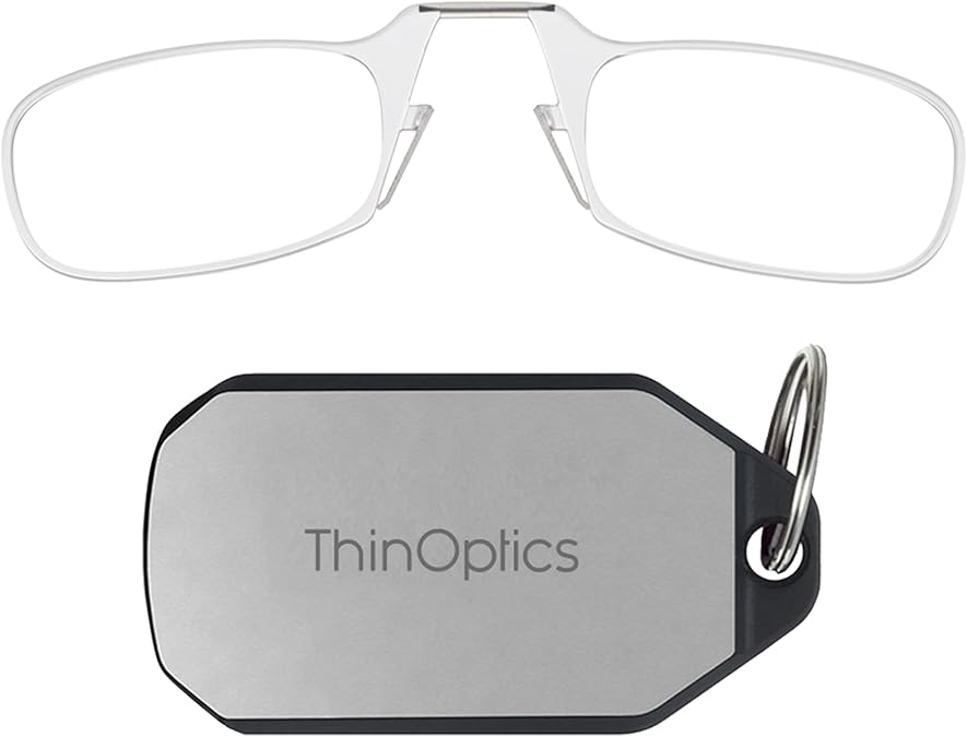 ThinOptics Keychain Case + Rectangular Reading Glasses, Clear, 44 mm + 1.5