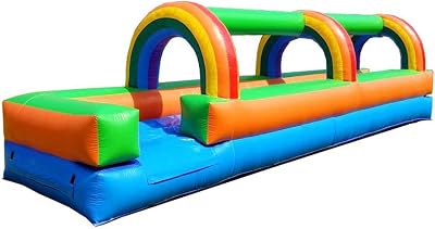Pogo Bounce House Rainbow Inflatable Water Splash and Ride Waterslide, 25 x 9 x 6 Foot, Big Water Slide for Kids, for Rental or Home Use, Outdoor Party Bounce House with Blower, Stakes, Storage Bag