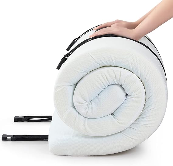 Jamdok Single Gel Memory Foam Mattress Topper for Camping Bed(190X75X7.6cm) | Cool Car Mattress,Sofa Topper,Roll Up Floors Mat,Folding Sleep Pad,Portable