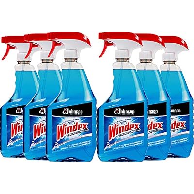 Windex Glass Cleaner with Ammonia-d, 32 Oz. Trigger Spray Bottle Pack of 6