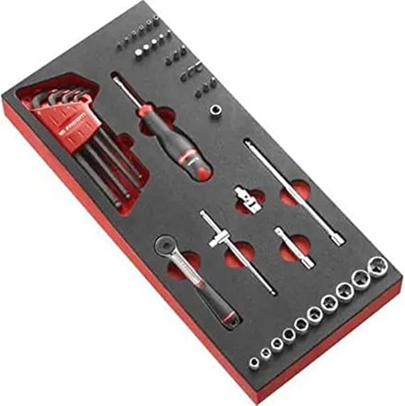 Facom MODM.R161-36 Foam Socket Set 6-Sided Metric, Multi-Colour, 1/4-Inch