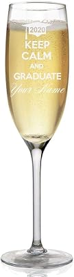 Champagne Glass, Keep Calm and Graduate 2023, 2024, 2025, 2026, 2027, Personalized Engraving Included