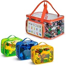 Rexmica 4 Packs Toy Storage Bag for Building Bricks, Waterproof Clear Toy Organizer Case for Magnetic Tiles, Board Games, Puzzles, Building Blocks Travel Carrying Bag