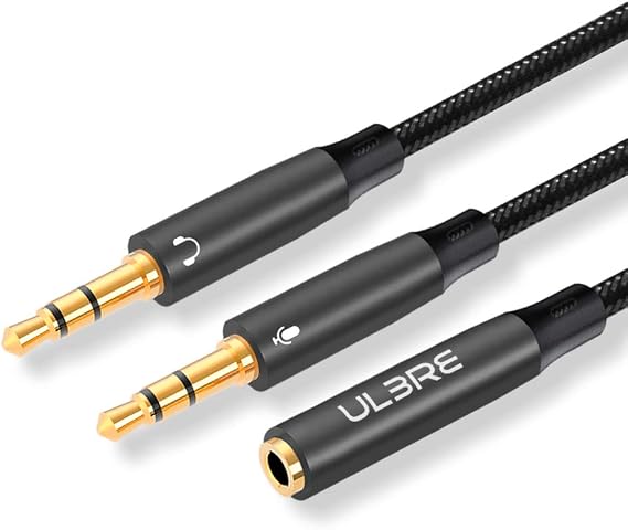 Headphone Splitter for Computer 3.5mm Female to 2 Dual 3.5mm Male Headphone Mic Audio Y Splitter Cable Microphone Stereo Jack Earphones Port Cord Gaming Headset to PC Laptop