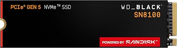 WD_Black SN8100 1TB NVMe SSD - PCIe 5.0x4, M.2 2280, Up to 14,900MB/s Read Speed, up to 11,000MB/s Write Speed, Best for AI Applications, Gaming, and Video Editing - WDS100T1X0M