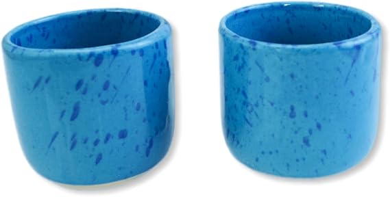 roro 8 oz Coral Blue Ceramic Coffee Cups, Set of 2 Speckled Stoneware Tea & Cocoa Mugs, Lead-Free, Microwave & Dishwasher Safe