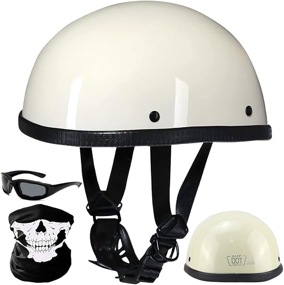 German Style Motorcycle Half Helmet, Skull Cap Half Shell Helmet for Men, Small And Light Motorcycle Helmets ECE Approved, Retro Beanie Vintage Open Face Helmet for Cruiser Chopper,C,L 59~60CM