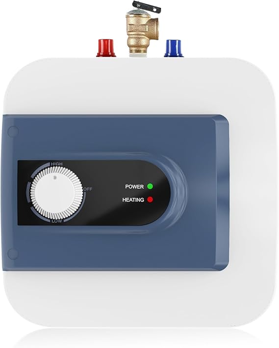 1.6Gallon Electric Mini Tank Water Heater, 1500W Under Sink On Demand Hot Water Heater, Wall or Floor Mounted Point of Use Instant Hot Water for RV, Kitchen, Bathroom, Restaurant