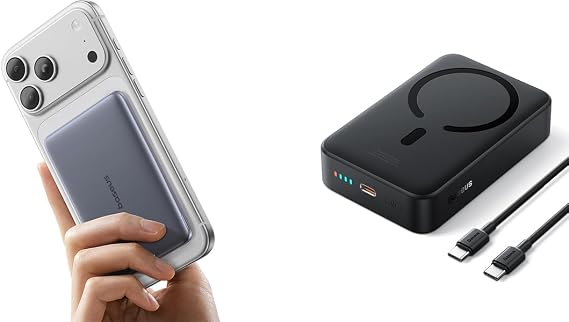 Baseus 0.3" Ultra Slim 5000mAh MagSafe Portable Charger Bundle with PD 20W 20000mAh Wireless Portable Charger, Wireless Fast Charger for iPhone 16/15/14/13/12