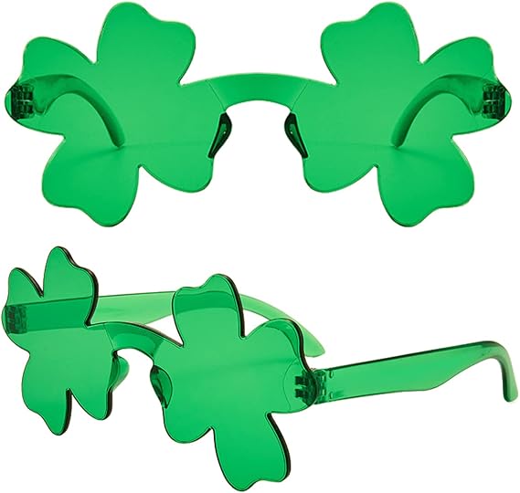 St. Patricks Day Irish Shamrock Sunglasses Green Four Leaf Clover Leprechaun Costume Glasses Party Favors Eyewear