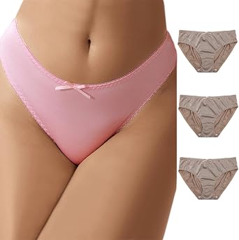 Women's Sexy Underwear Ice Silk Hipster Bow Bikini Panties Mid Rise Full Breathable Briefs 3 Pack