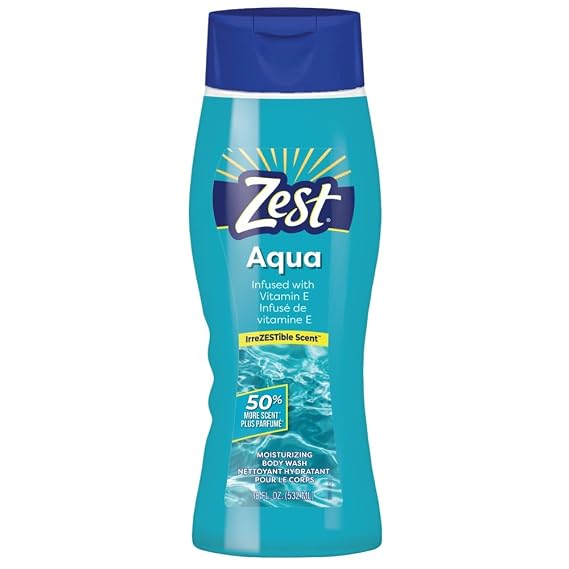 Zest Hydrating Body Wash - Aqua - Moisturizing Body Wash for Men and Women - Bath Soap with Vitamin E - Gentle Paraben Free Formula - 18 oz.