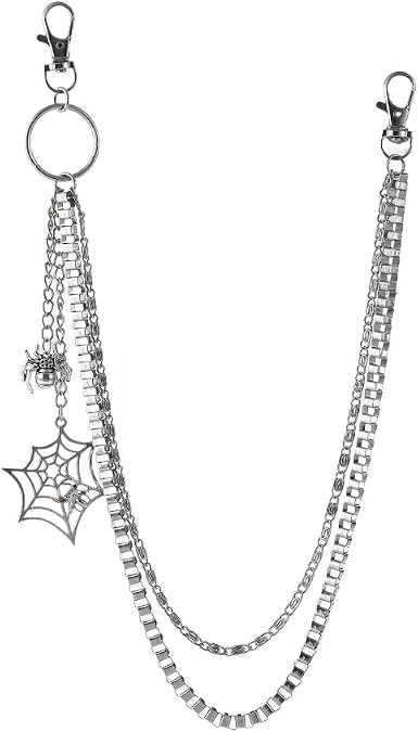 Gothic Spider Web Chain Belt, Metal Biker Jeans Pants Chain, Punk Rock Style Waist Accessory