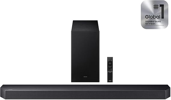 Samsung Q-Series HW-Q600F 3.1.2 Channel Soundbar with Wireless Subwoofer, Dolby Atmos, Q-Symphony, Adaptive Sound, Bluetooth Wireless Audio, Home Theater TV Sound Bar