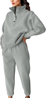 Womens Sweatsuits 2 Piece Set Lapel Button Down Fleece Sweatshirt Comfy Baggy Sweatpants with Pockets Matching Sets