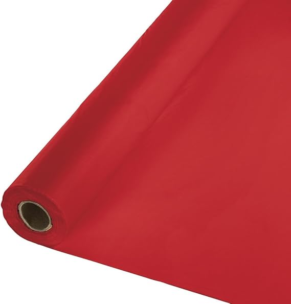 Creative Converting 100' Roll Plastic Table Cover, Classic Red -