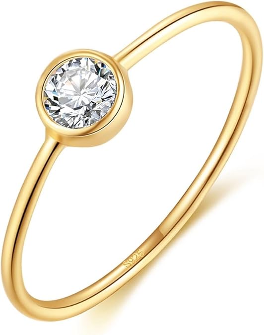 Ladies Ring, Unique Sterling Silver Rings with Solitaire Round Cubic Zirconia Family Parties Wedding