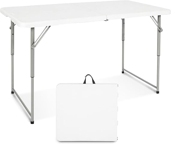 Byliable 4FT (122cm) Folding Table Adjustable Height Heavy Duty White