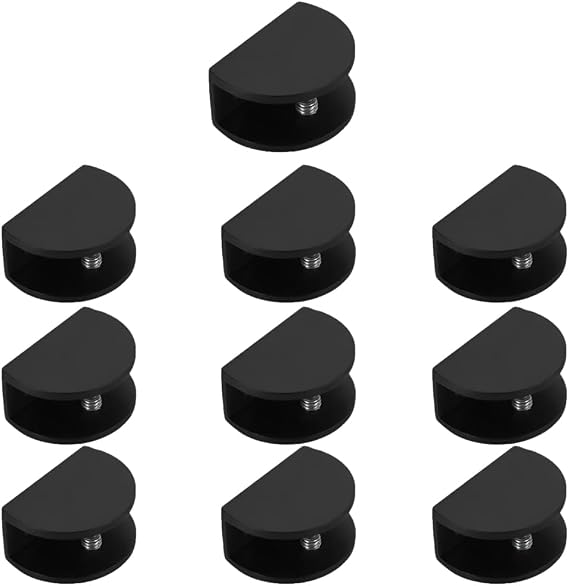 Adjustable Glass Shelf Bracket Semicircle Aluminum Alloy Clamp for 6-8mm Shelves Wall Mount Clamps Clip Support Hardware Replacement Parts 10PCS (Black)