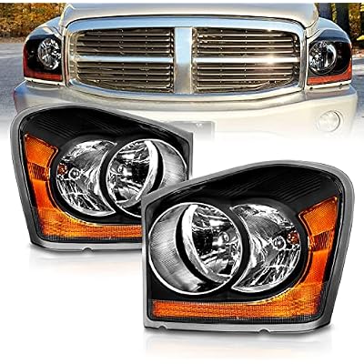 AmeriLite for 2004-2006 Dodge Durango All Models Black Replacement Amber OE Headlights - Passenger and Driver Side