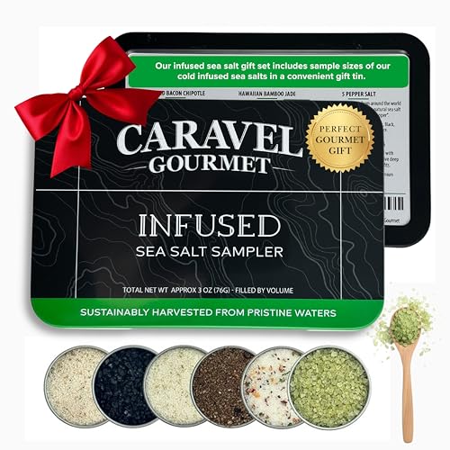 Infused Sea Salt Sampler Set 6-Flavor Cooking Salts Bundle, 0.5 oz Each Finishing Salt & Spice Variety Pack Gift for Special Occasions Caravel Gourmet