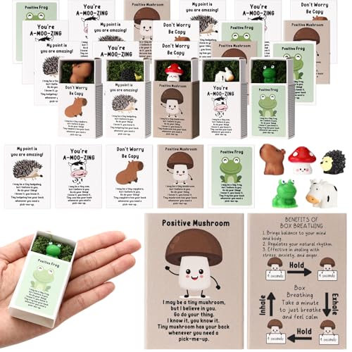 20 Sets Employee Appreciation Gifts Bulk Mini Resin Animal Figurines Stress Relief Toys and Breathing Box Emotional Inspirational Gifts for Women Men Team Staff Coworker FriendsVegetarian