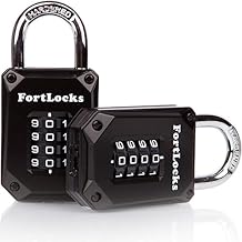 FortLocks 2 Pack Heavy Duty Waterproof Combination Lock - 4 Digit Resettable Black