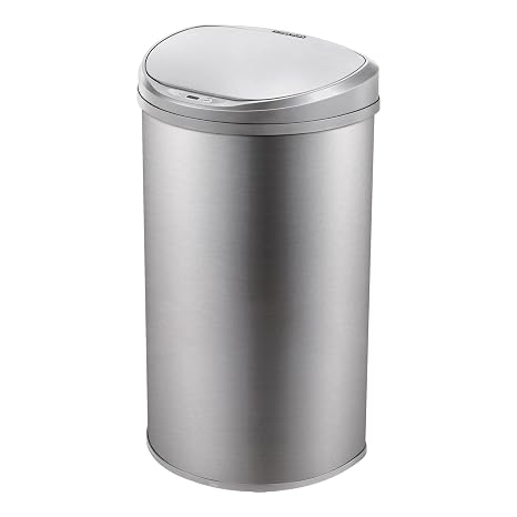 Ninestars DZT-50-29 Automatic Touchless Motion Sensor D-Shaped Trash Can, 1.2 gal 50 L, Silver Stainless Steel