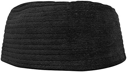 TheKufi Black Semi-Rigid Handmade Shiny Velvet Muslim Kufi Hat Taqiya Takke Peci