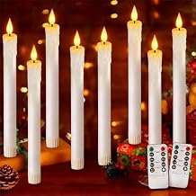 OCATO Flameless Candles with Remote Timer: 8 Pcs Battery Operated Window Candles 9.6" Real Wax LED Flickering Flameless Taper Candles 3D Wick Lights Halloween Christmas Wedding Party Decorations White