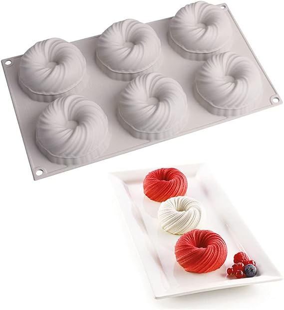 6 Cavity Swirl Shapes Silicone Cake Mold Form Chocolate Cookies Pudding Ice Cream Trays Pastry Baking Tools Bakeware Pan