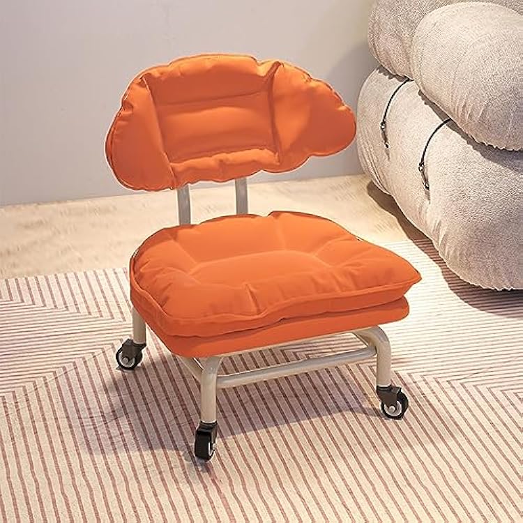 Low Rolling Stool, PU Leather Small Rolling Chair with 360 Swivel Universal Caster Wheels Foot Stool, Stool with Wheels for Home Cleaning, Outdoor Picnic, Garage, Shop,Orange