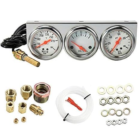 MASO 2'' Inch 52mm Oil Temp Oil Pressure Volts Triple Gauge 3in1 Kit White