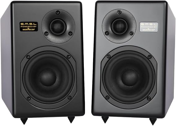 SMSL Bookshelf Speakers Tabebuia, Studio Hi-Fi Speakers for Home Audio Wavecor Custom Drivers, 100 Watts Per Channel, Audiophile HIFI Two-Way Bookshelf Desktop Surround Passive Speaker, Black (Pair)