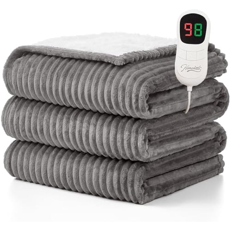 Homemate Heated Blanket Electric Throw - 50x60 Heating Blanket Throw 12468 Hours Auto-Off 10 Heat Levels Over-Heat Protection Soft Flannel Sherpa Heater ETL Certification