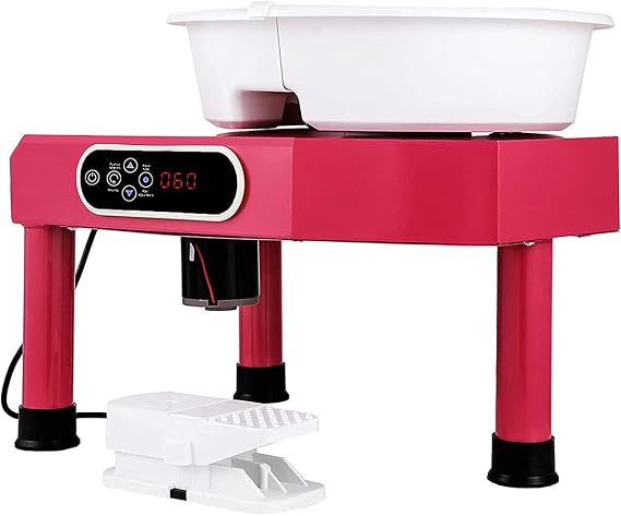Electric Pottery Wheel Machine 25Cm Pottery Wheel Forming Machine 380W Electric DIY Clay Tool with Foot Pedal and Detachable Basin for Ceramic Work Art,White (White) Silent (Pink)
