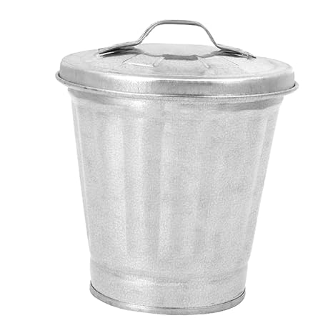 Silver Mini Galvanized Trash Can with Lid Mini Tabletop Wastebasket Trash Can with Metal Rubbish Bin Flower Pot Pen Holde Trash, Wastebaskets (9.5X9X9CM),Waste Receptacles and Liners