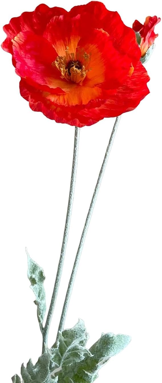 41.34 Inch Faux Papaver Rhoeas Artificial Flowers with Long Stem Realistic Fake Corn Poppies for Floor Standing Vase Home Indoor Decor Wedding Event Props Red