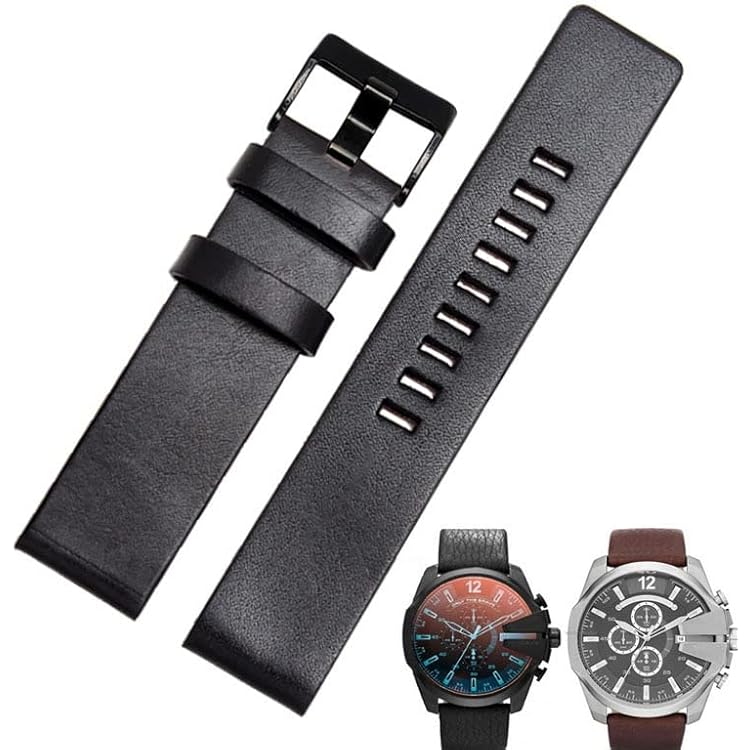 Cow Leather Strap for Diesel Watchband DZ7312 | DZ4323 | DZ7257 with Stainless Steel Pin Buckle Strap 24 26 27 28 30mm Flat Band Color : Black Black, Size : 28mm