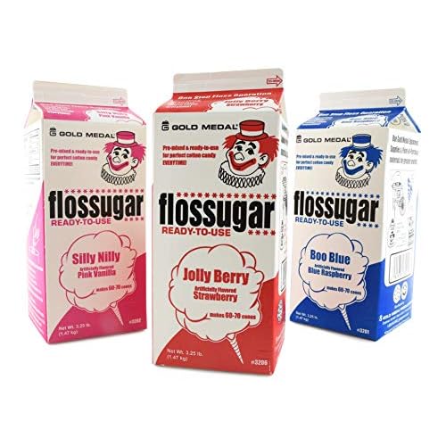 Cotton Candy Floss Sugar- Blue Raspberry, Pink Vanilla, Strawberry-12 Gallon-Three Pack