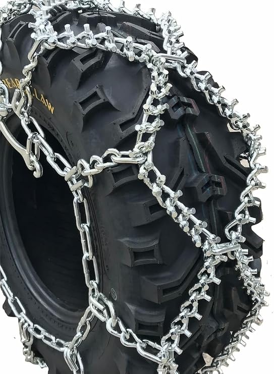 27x10-14 ATV UTV Studded Tire Chains Studded Ice Chains, Heavy Duty Hardened Steel, Deep Lug Traction, Set of 2